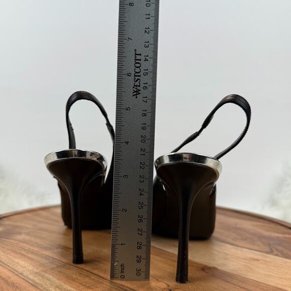 Nine West Sz 8M Black Silver Cap Toe Pointed Slingback Stiletto Heels Pumps Chic - Picture 6 of 14